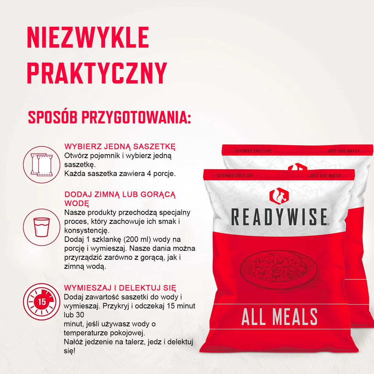 ReadyWise, 80 Porcji, Kubełek Z Mięsem i Ryżem, Pieczona Wołowina i Kurczak, Zestaw Żywnościowy Grab & Go, Liofilizowane, Do 15 Lat Trwałości, Żywność Awaryjna