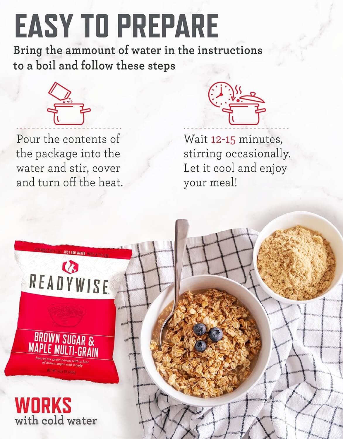 ReadyWise, 120 Porcji, Śniadanie, 4 Różne Przepisy, Granola, Musli i Truskawki, Kubełek Grab & Go, Liofilizowane, Do 25 Lat Trwałości, Żywność Awaryjna