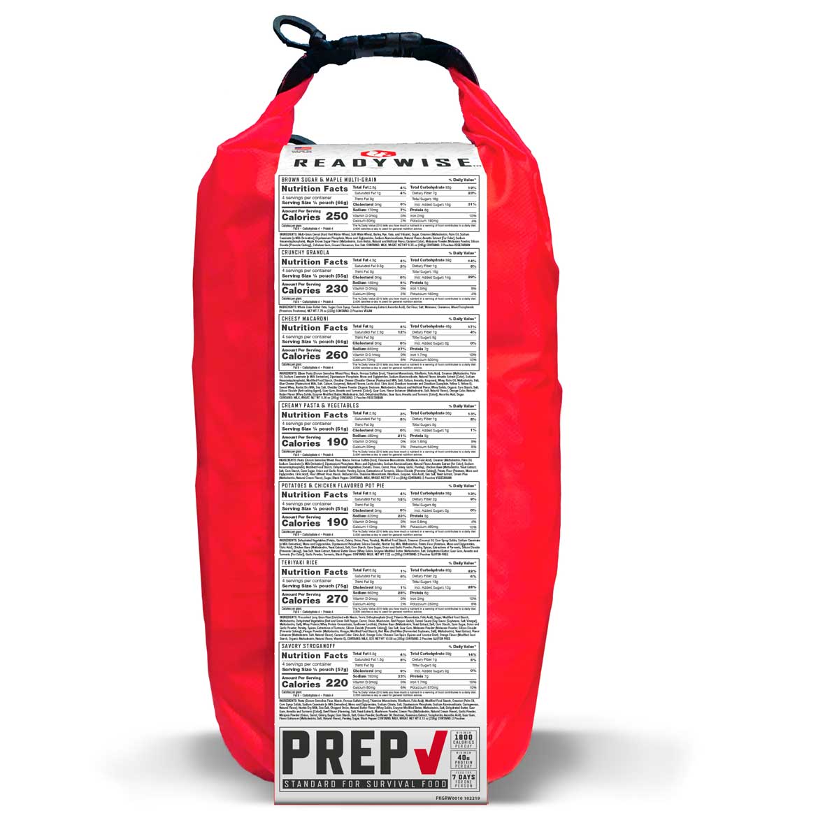 ReadyWise, 60 porcji, Śniadanie, Obiad i Kolacja, Grab & Go Dry-Bag, Liofilizowane, Okres trwałości do 25 lat, Żywność awaryjna, 7 dni dla 1 osoby, 1 tydzień jedzenia