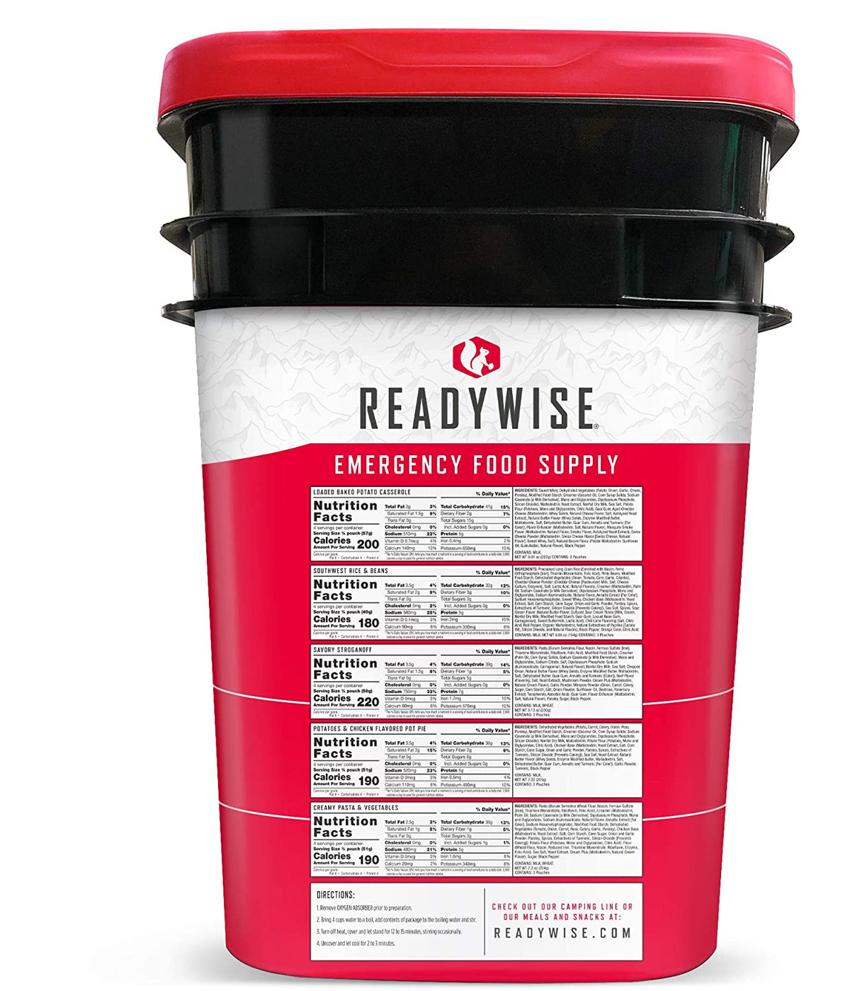 ReadyWise, 120 Porcji, Obiad i Kolacja, 13 Różnych Przepisów, Kubełek Grab & Go, Liofilizowane, Do 25 Lat Trwałości, Żywność Awaryjna, 7 Dni Wyżywienia Dla 2 Osób, 2 Tygodnie Zapasów