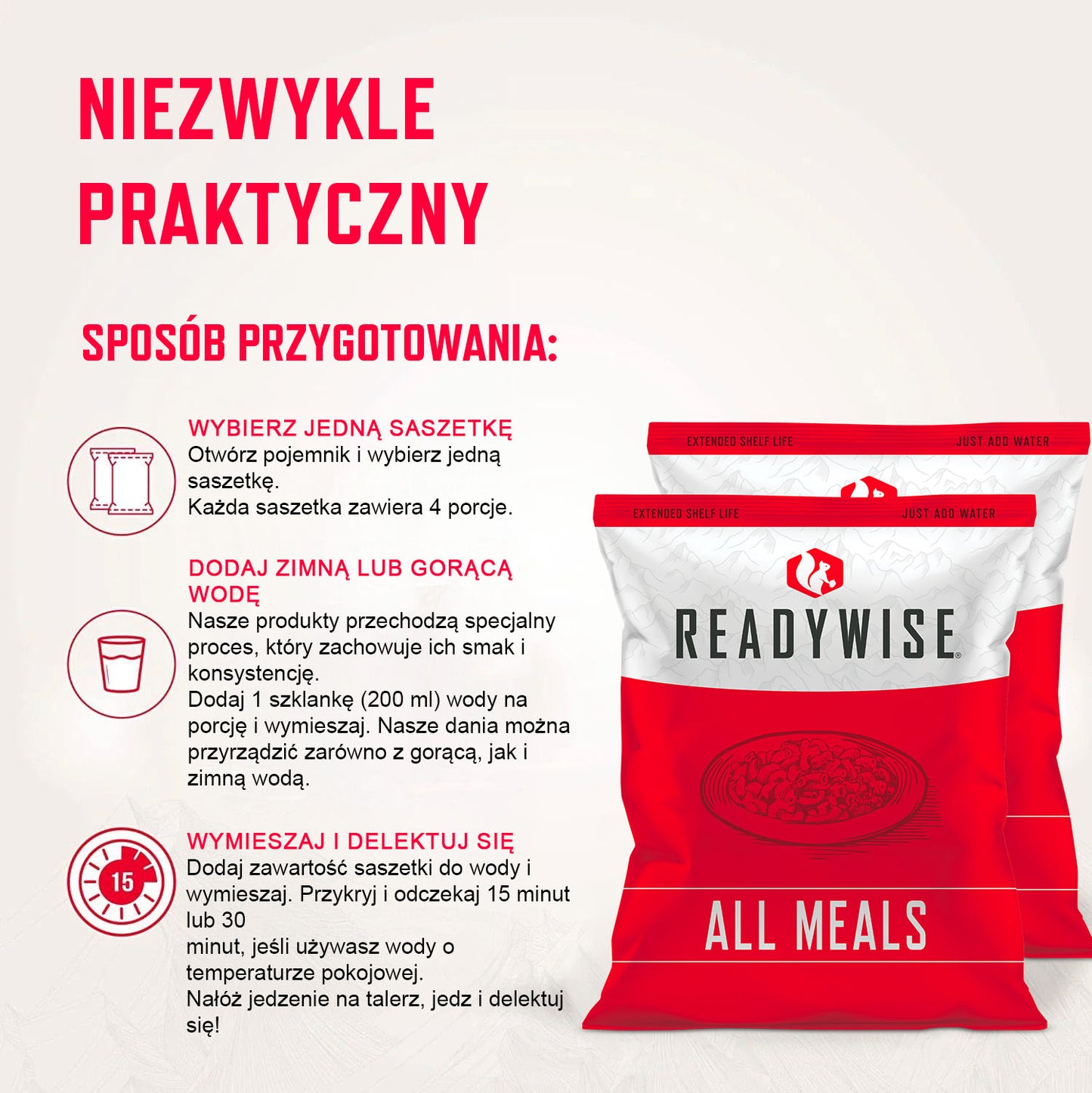 ReadyWise, 80 Porcji, Kubełek Z Mięsem i Ryżem, Pieczona Wołowina i Kurczak, Zestaw Żywnościowy Grab & Go, Liofilizowane, Do 15 Lat Trwałości, Żywność Awaryjna