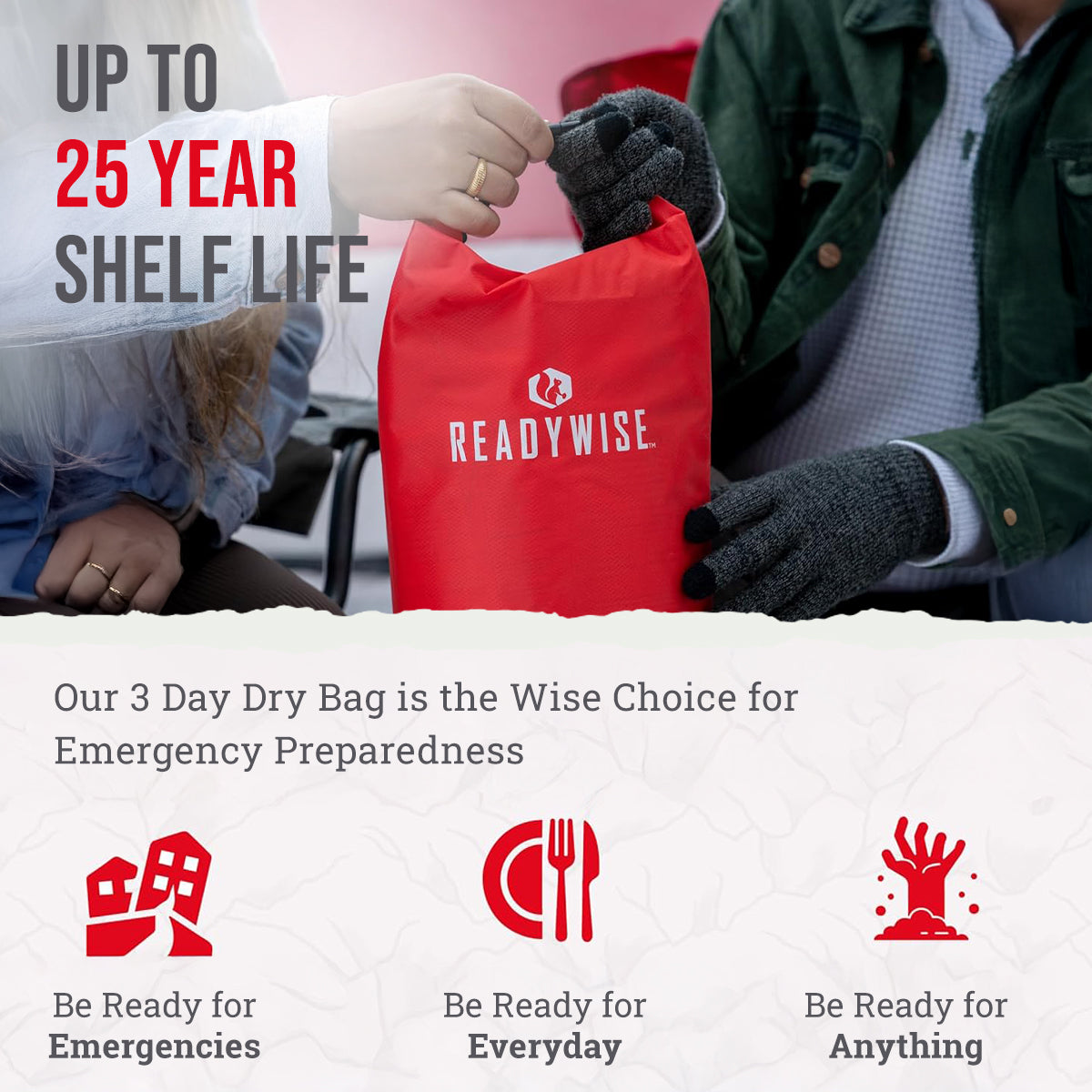 ReadyWise, 28 Porcji, Śniadanie, Obiad i Kolacja, Dry-Bag Grab & Go, Liofilizowane, Do 25 Lat Trwałości, Żywność Awaryjna, 3 Dni Dla 1 Osoby