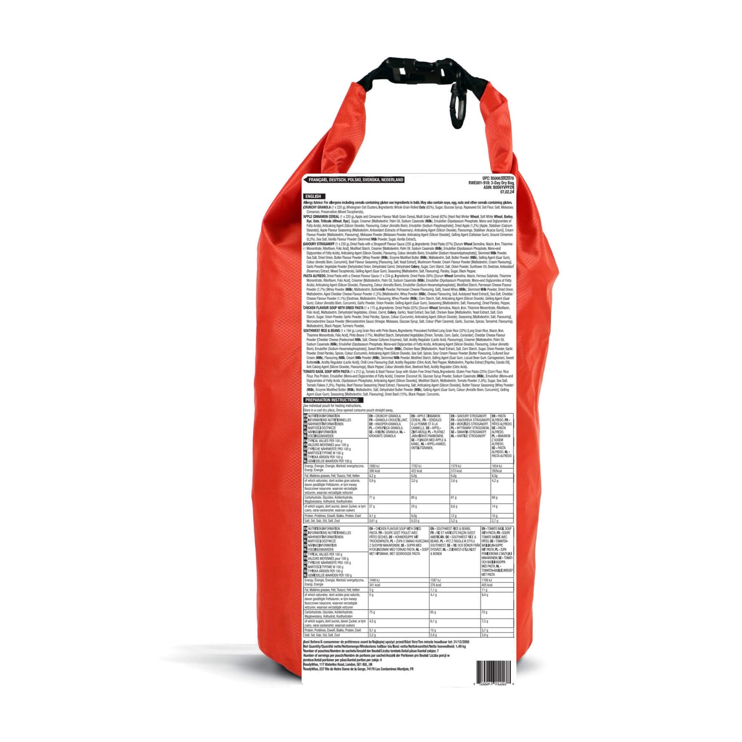 ReadyWise, 28 Porcji, Śniadanie, Obiad i Kolacja, Dry-Bag Grab & Go, Liofilizowane, Do 25 Lat Trwałości, Żywność Awaryjna, 3 Dni Dla 1 Osoby